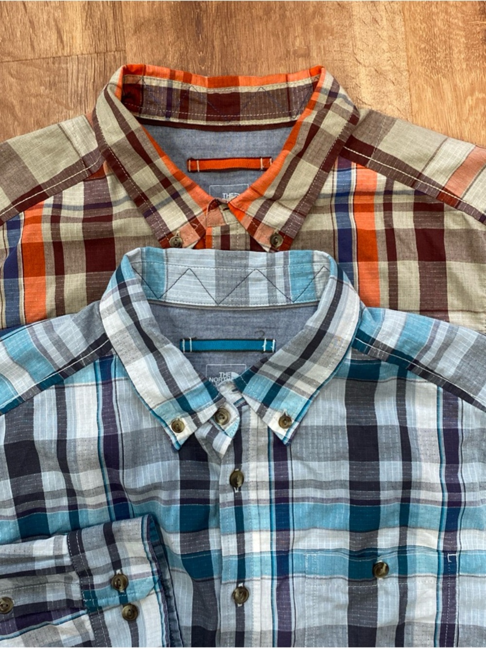Lot 2 The North Face Mens Large Long Sleeve Button Down Shirt Blue Orange Hiking